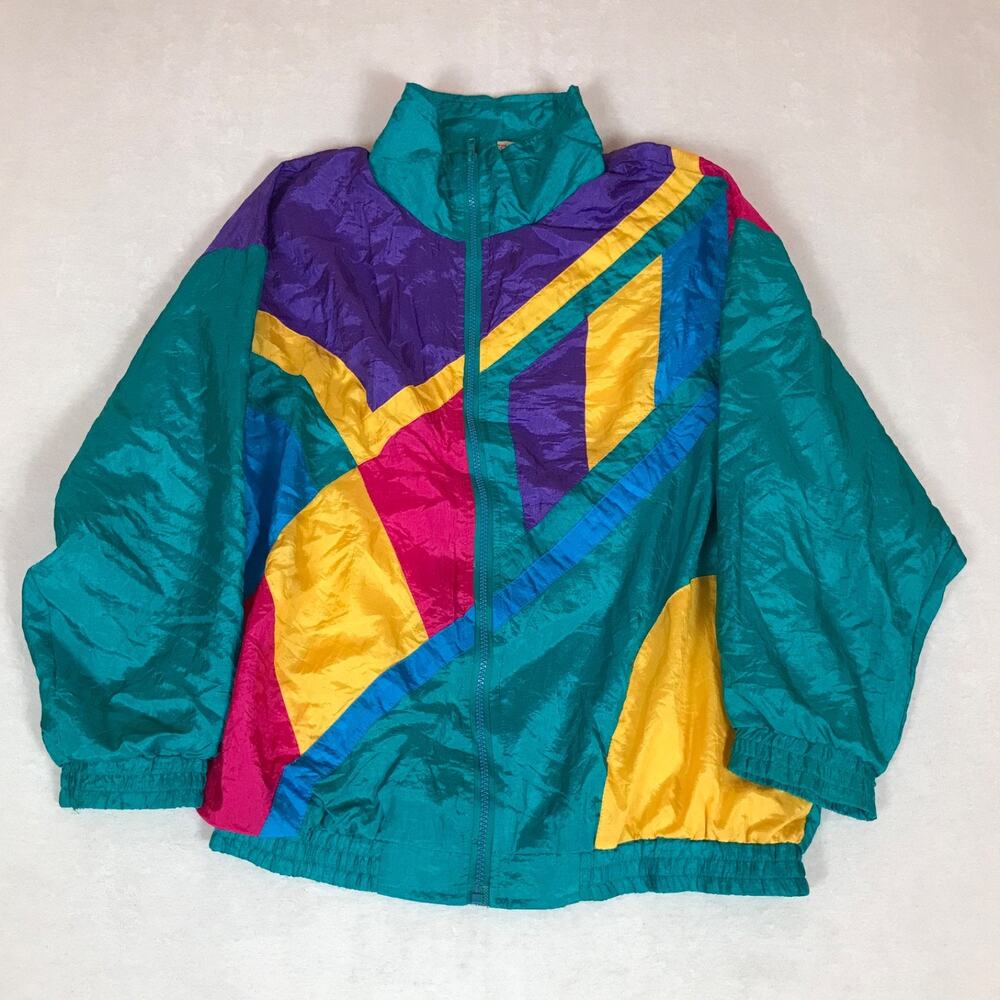 Vintage 80s Slade Color Block Full Zip Windbreaker Jacket Medium